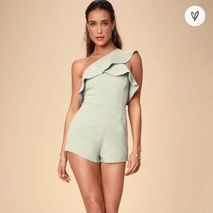 Butterfly Effect Sage Green One-Shoulder Romper
